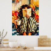 Mädchen beim Lesen eines Buches, gemütliche Malere Poster (Küche)