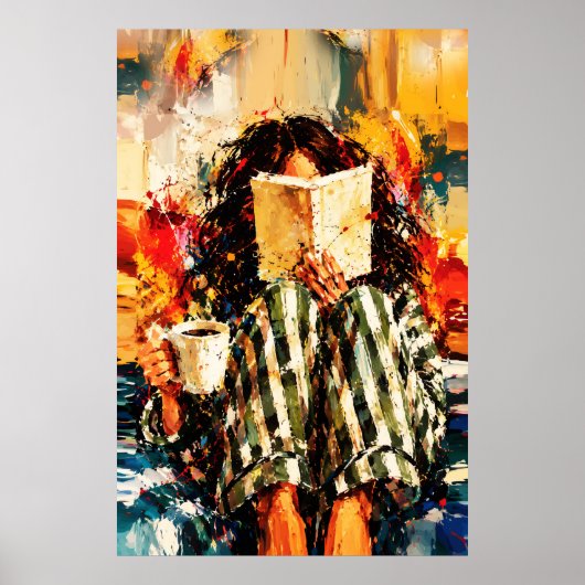 Mädchen beim Lesen eines Buches, gemütliche Malere Poster (Vorne)