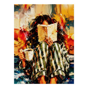 Mädchen beim Lesen eines Buches, gemütliche Malere Poster