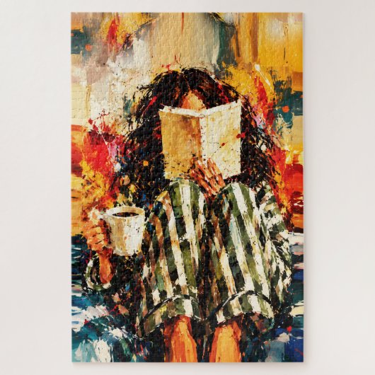 Mädchen beim Lesen eines Buches, gemütliche Malere Puzzle (Vertikal)