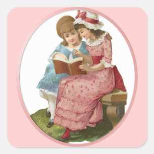 Mädchen beim Lesen Quadratischer Aufkleber