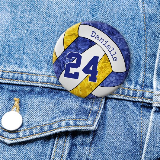 Mädchen benennen blaue Gold-Volleyball-Mannschaft Button