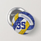 Mädchen benennen blaue Gold-Volleyball-Mannschaft Button (Vorne & Hinten)