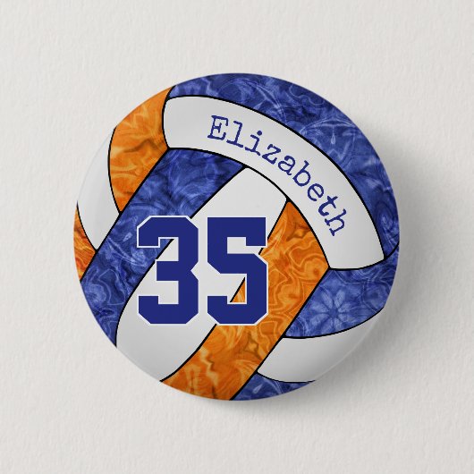 Mädchen benennen blaue Orange-Volleyballfarben Button (Vorderseite)