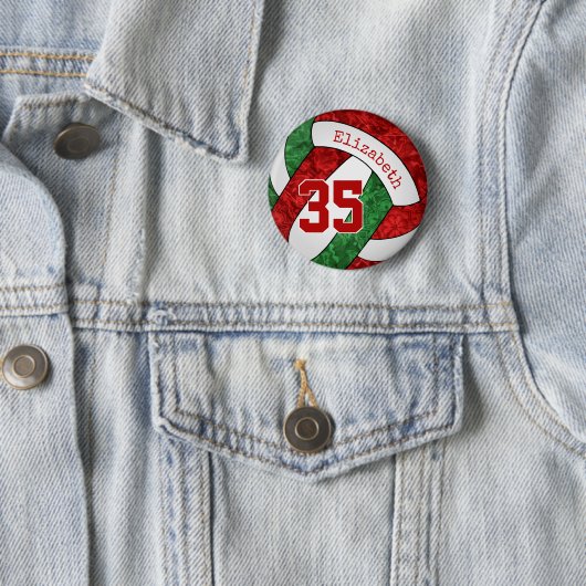 Mädchen benennen rotes grünes Volleyballteam Button (Beispiel)