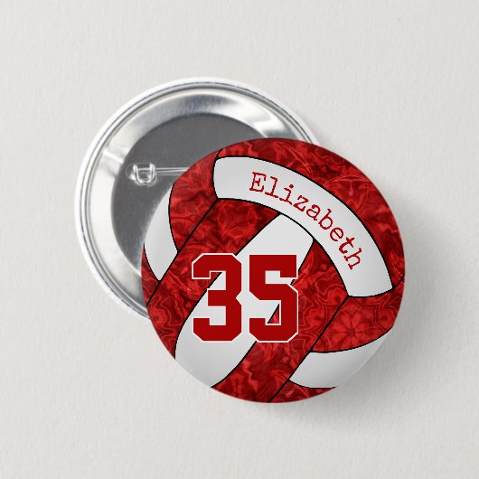 Mädchen benennen rotes weißes Volleyballteam Button (Vorne & Hinten)