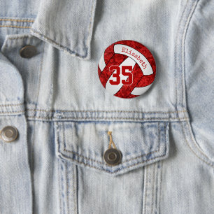 Mädchen benennen rotes weißes Volleyballteam Button