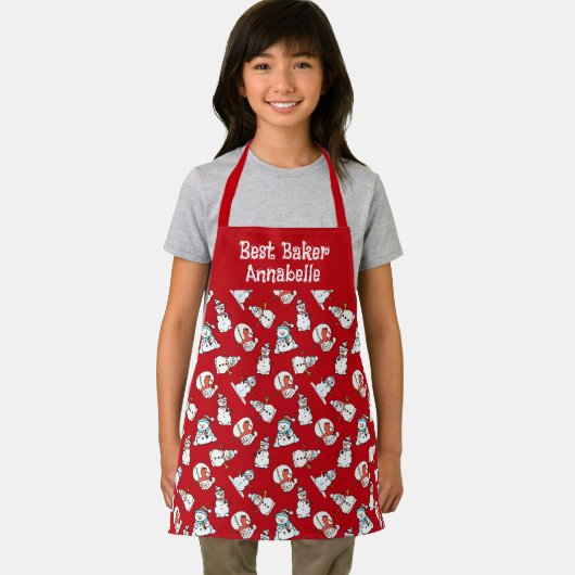 Mädchen benennen Snowman rot und weiß Schürze (Insitu)