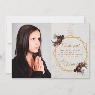 Mädchen Bestätigung Burgunder Pfingstrose Gold Kre Dankeskarte