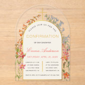 Mädchen Bestätigung Goldbogen Blumen Wasserfarbe Acryleinladungen (Vorderseite)