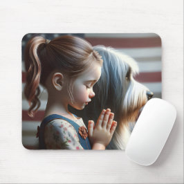 Mädchen beten mit bärtiger Collie Mousepad
