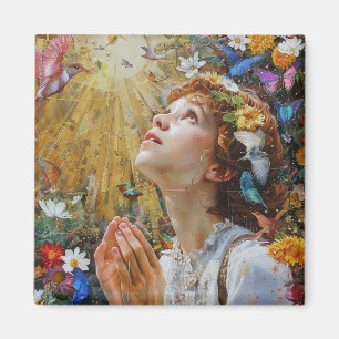 Mädchen beten Whimsikale Blume Magnet