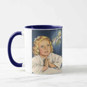 Mädchen beten zu Jesus Christus, Gebete in der Bed Tasse