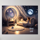 Mädchen betet im Mondschein und durch Sternenlicht Poster (Vorne)