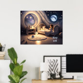 Mädchen betet im Mondschein und durch Sternenlicht Poster (Heimbüro)