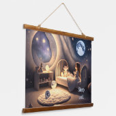 Mädchen betet im Mondschein und durch Sternenlicht Wandteppich Mit Holzrahmen (Gewinkelt)