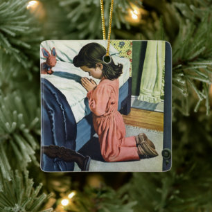 Mädchen betet zur Schlafenszeit, das Vaterunser Keramikornament