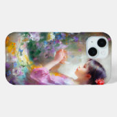 Mädchen bewundert eine Blume in ihren Händen Case-Mate iPhone Hülle (Rückseite (Horizontal))