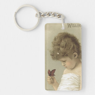 Mädchen bewundert Schmetterling Ephemera-Schlüssel Schlüsselanhänger