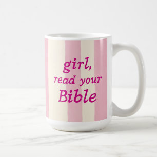 Mädchen Bibel Lesen Rosa Süße Glaubenstypografie Kaffeetasse