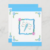 Mädchen Birthday Blue & White Blume Dragonfly Einladung (Vorne/Hinten)