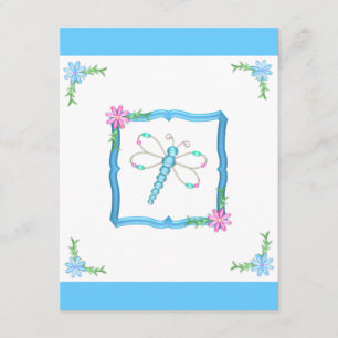 Mädchen Birthday Blue & White Blume Dragonfly Einladung
