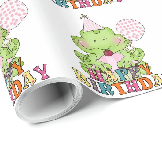 Mädchen Birthday Frosch mit Ballons Packpapier (Rolleneckpunkt)