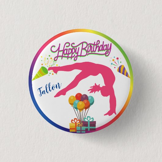 Mädchen Birthday Gymnastics Handspring Rainbow Tri Button (Vorderseite)