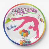 Mädchen Birthday Gymnastics Handspring Rainbow Tri Pappteller (Vorderseite)
