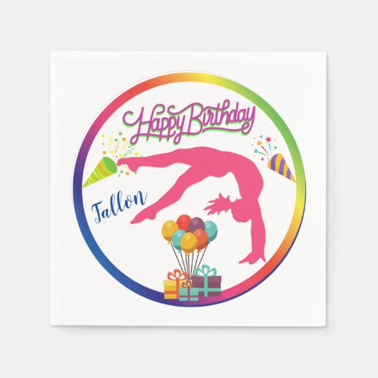 Mädchen Birthday Gymnastics Handspring Rainbow Tri Serviette (Vorderseite)