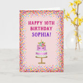 Mädchen Birthday Pink Unicorn Cake Rainbow Confett Karte (Gelbe Blume)