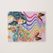 Mädchen bläst abstrakte Blasen Illustrationskunst Puzzle (Horizontal)