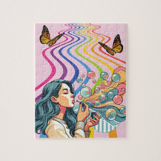 Mädchen bläst abstrakte Blasen Illustrationskunst Puzzle (Vertikal)