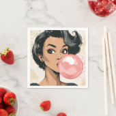 Mädchen bläst rosa Kaugummiblase, lustig, süß Serviette (Beispiel)