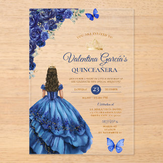 Mädchen Blaue Kleid Quinceañera 15 Anos Blumen Gol Acryleinladungen