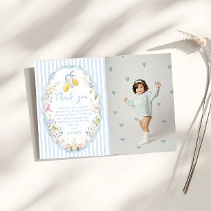 Mädchen Blaue Schleife Zitrone Geburtstag Dankeskarte