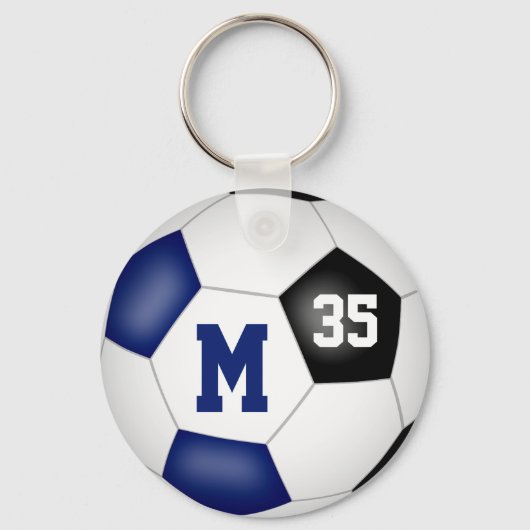 Mädchen blaue schwarze Fußballmannschaft Geschenke Schlüsselanhänger (Rückseite)