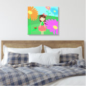Mädchen, Blume und Ladybug Leinwanddruck (Insitu (Schlafzimmer))