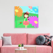 Mädchen, Blume und Ladybug Leinwanddruck (Insitu (Wohnzimmer))