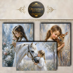 Mädchen, Blumen & Freunde Decoupage-Kollektion Geschenkpapier Set