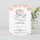 Mädchen Blumenschläfer Elephant Babydusche Einladung (Stehend Vorderseite)