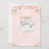 Mädchen Blumenschläfer Elephant Babydusche Einladung (Rückseite)