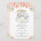 Mädchen Blumenschläfer Elephant Babydusche Einladung (Vorne/Hinten)