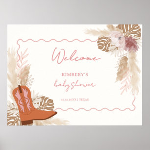 Mädchen Boho Cowgirl Stiefel Pampas Baby Shower Wi Poster