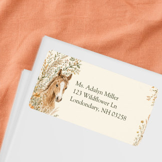 Mädchen Boho Orange Wildblume Pferd Geburtstagsadr Adressaufkleber