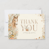 Mädchen Boho Orange Wildblumen Pferd Geburtstag Dankeskarte (Vorderseite)