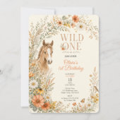 Mädchen Boho Orange Wildblumen Pferd Geburtstag Einladung (Vorderseite)