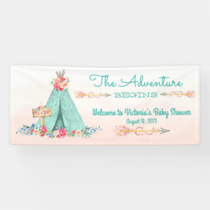 Mädchen Boho Stammes TeePee Babyparty Banner