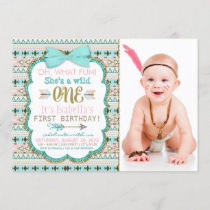 Mädchen Boho Stammes Wild One 1. Geburtstagsfeier Einladung
