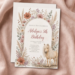 Mädchen Boho Wildblumen Pferd 5. Geburtstag Einladung